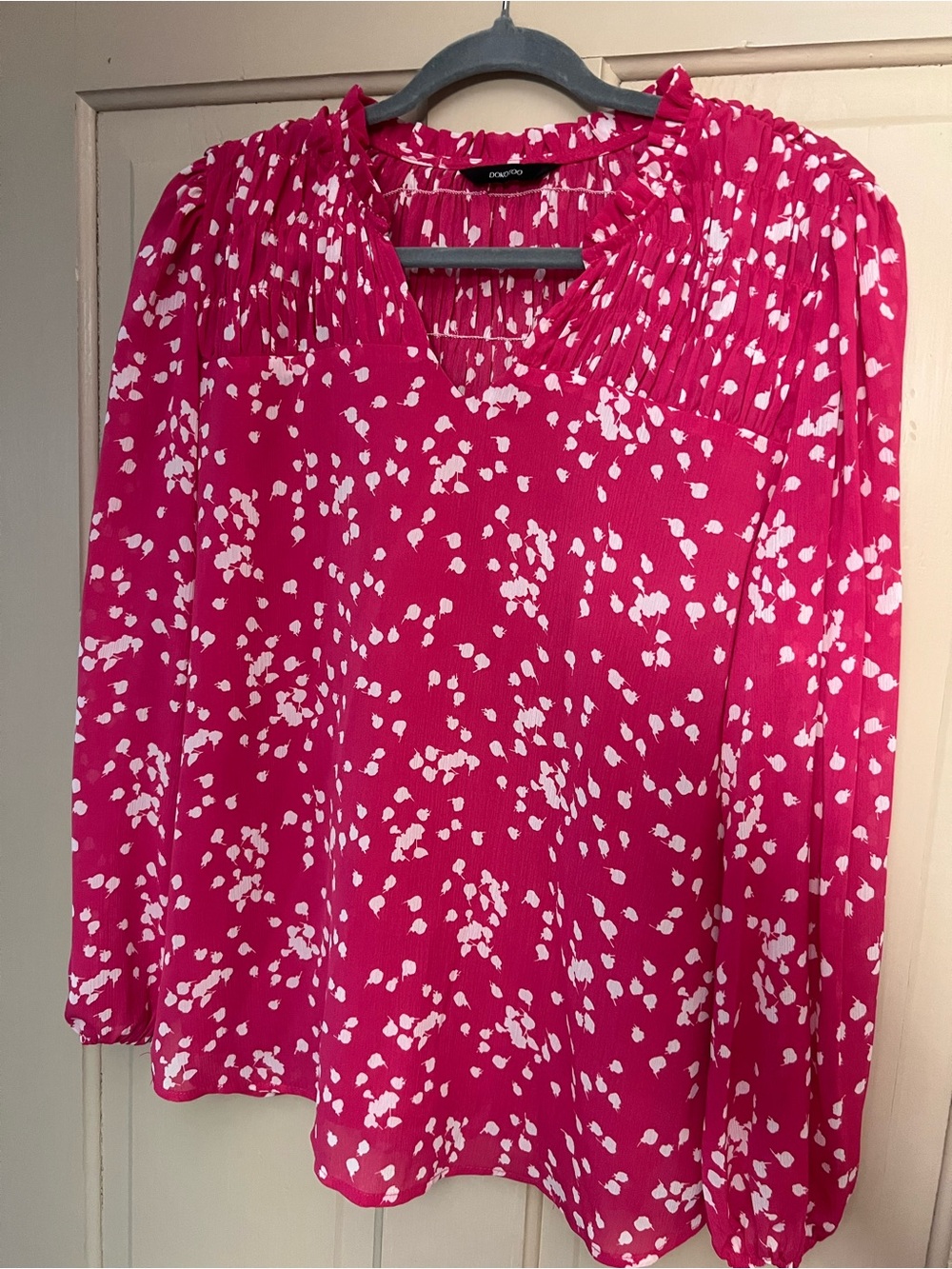 Hot Pink and White Printed Long Sleeve Tunic